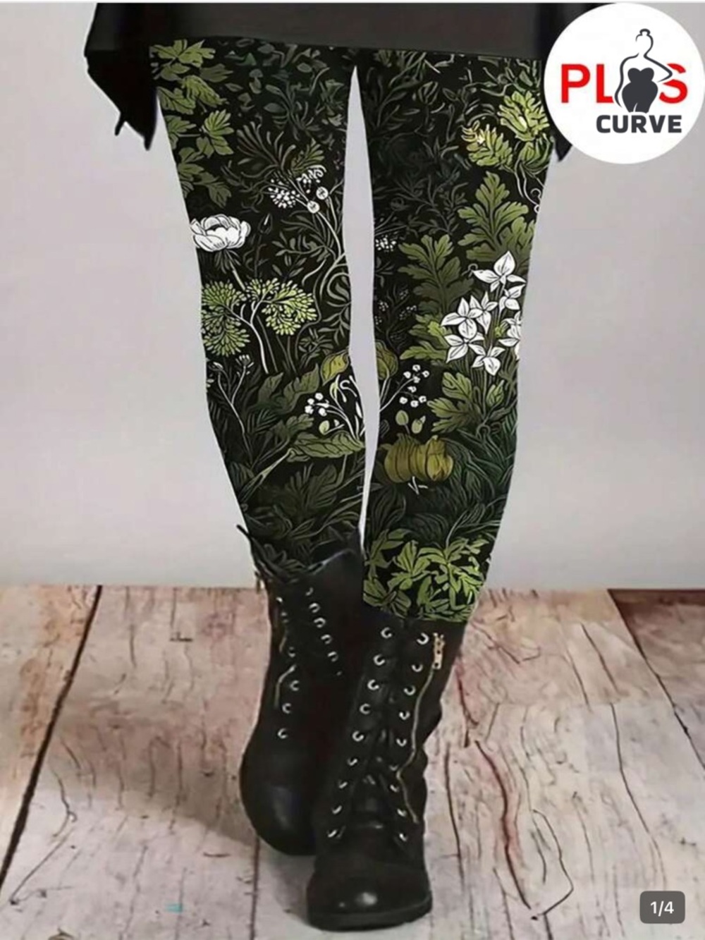 SHEIN Green & Black Botanical Print Leggings